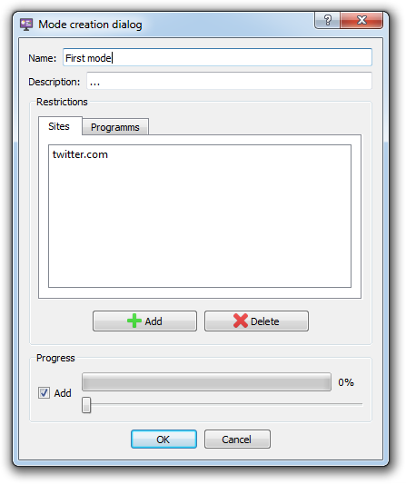 Mode creation dialog